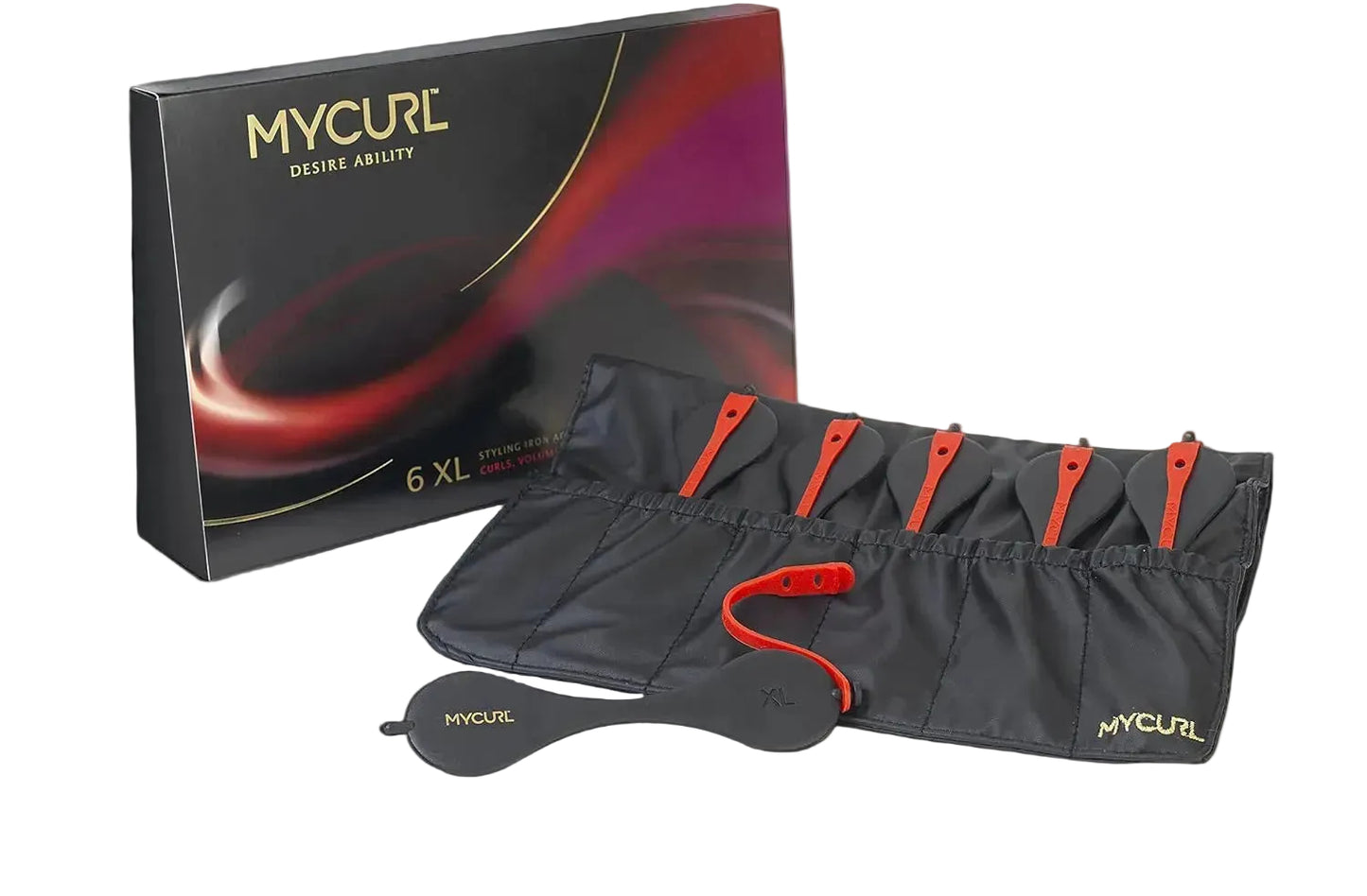 Mycurl hair styling product set with packaging